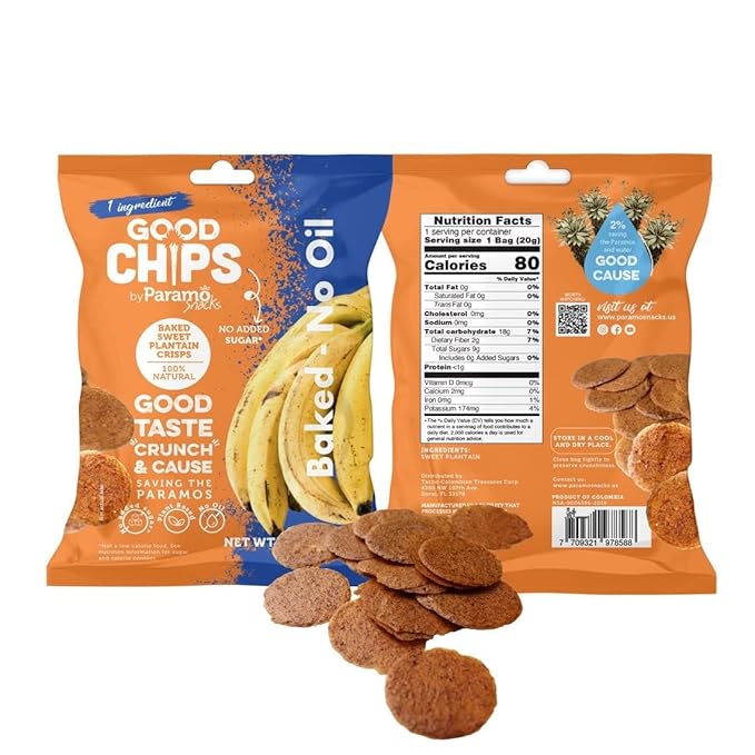 Good Chips Baked Crunchy Sweet Plantain Chips - Crispy, Oil Free, Healthy Maduritos - 0.7 oz - Pack
