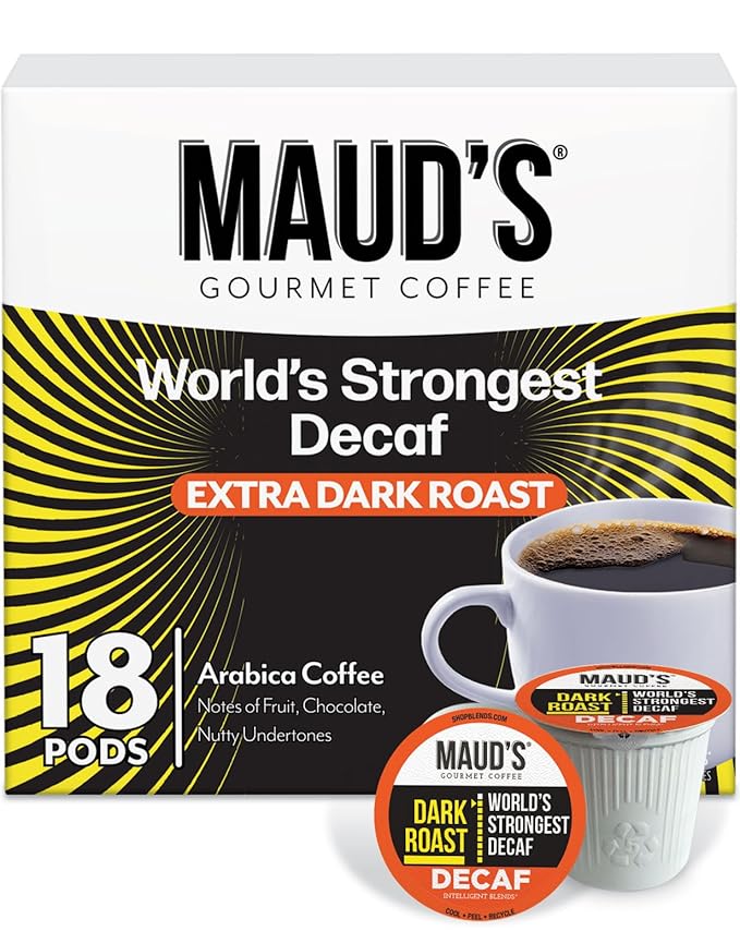 Maud's World's Strongest Decaf Coffee Pods, 18 ct, Decaffeinated Dark Roast Coffee in Recyclable
