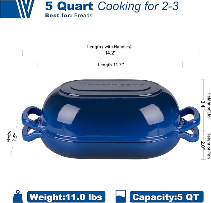 Enameled Cast Iron Sourdough Bread Oven, Dutch Oven, Loaf Cast Iron Bread Pan for Homemade Bread