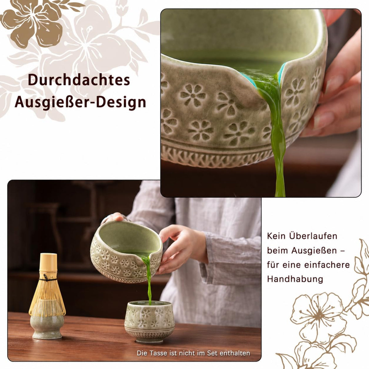 Buucup Matcha Whisk Set, Ceramic Matcha Kit Set with Bowl & Tools, Green