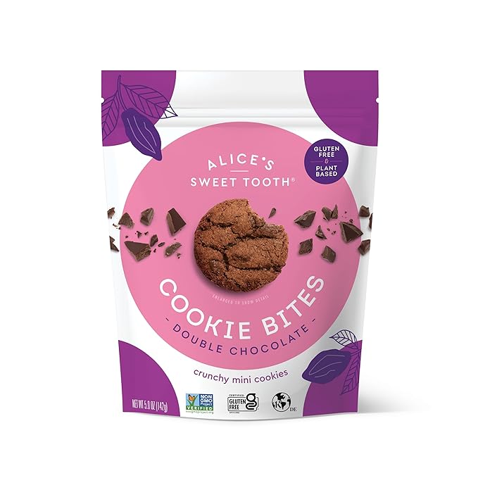 Alice's Sweet Tooth Double Chocolate Cookie Bites - Gluten-Free, Vegan, Crunchy Mini-Cookies