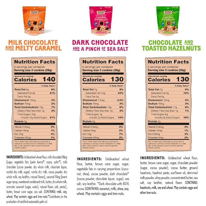 Michel et Augustin Cookies, Individually Wrapped Snacks, 3 Bag Variety Pack, Gourmet Chocolate