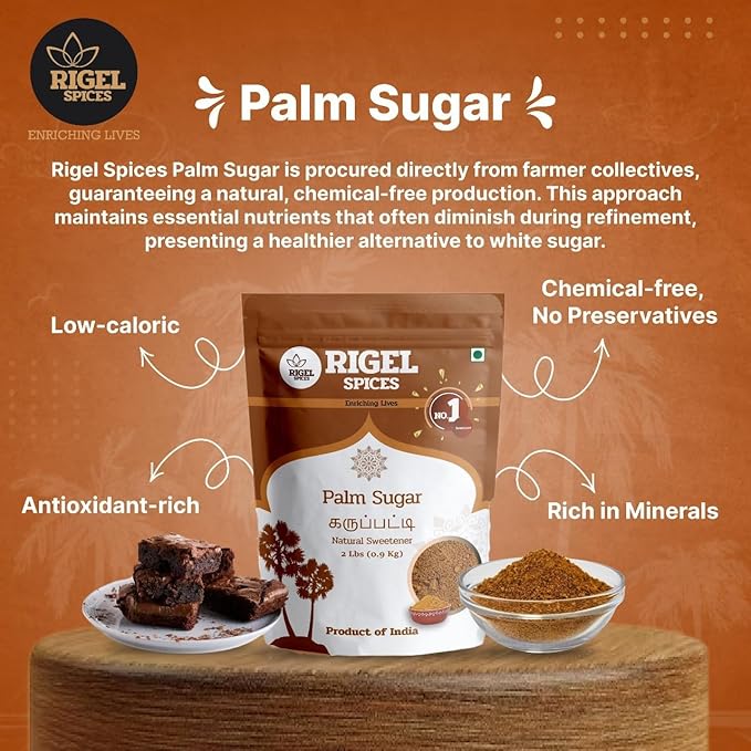 Rigel Spices | Pure Bliss of 1 Lb of Palmyra Palm Jaggery | Palm Sugar: Naturally Crafted