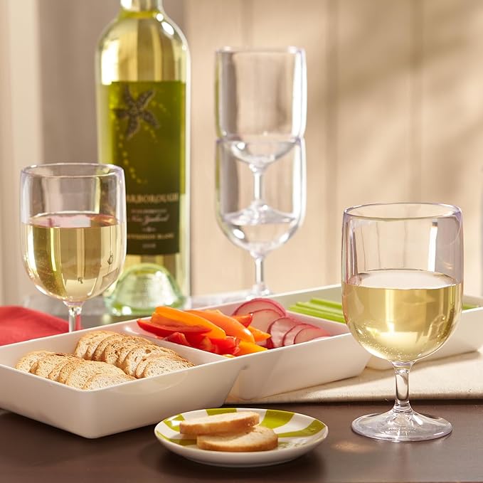 US Acrylic Stackable 8 ounce Plastic Wine Stems in Clear | Set of 8 Reusable, BPA-free, Made in the