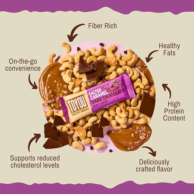 ToYou Chewy Fruit and Nut Bars - Healthy Protein Snacks | Salted Caramel Dark Chocolate - 1.41