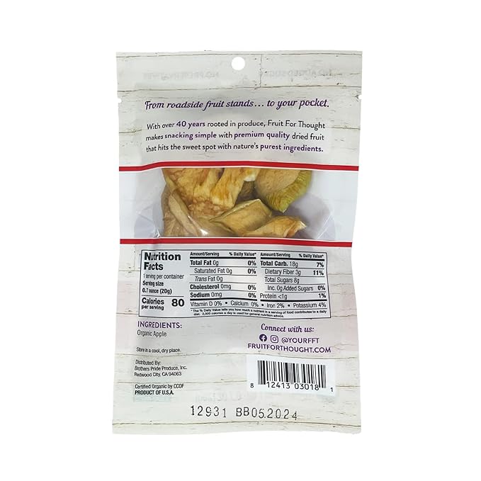 Fruit for Thought Dried Fruit (Organic Dried Apple, 0.7 Ounce (Pack of 30))