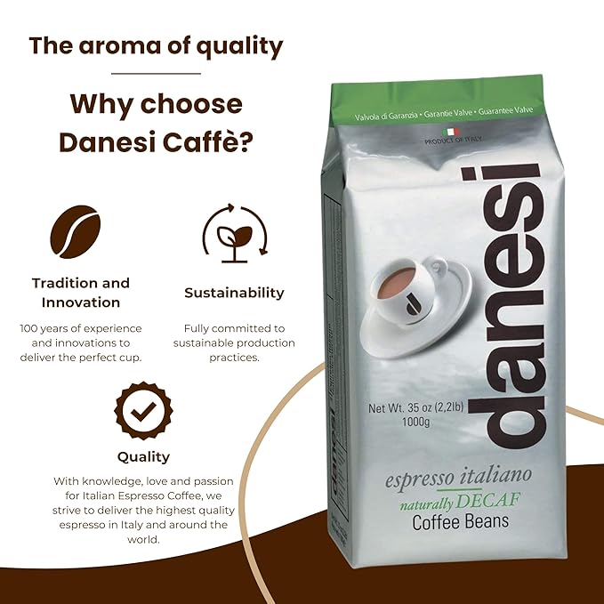 Danesi Caffe Italian Whole Coffee Beans - Espresso Coffee Beans and Medium Roast Whole Bean
