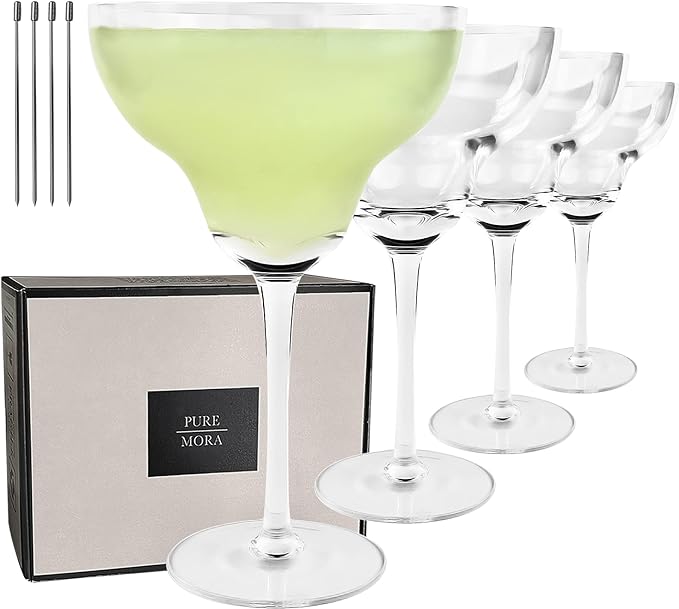 PURE MORA Margarita Glasses Set of 4, 12 oz Modern Bar Glass for Martini, Frozen Daiquiri, Tropical
