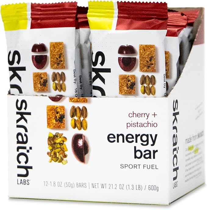 Skratch Labs Energy Bar | Cherry + Pistachio (12 Pack) | Plant Based Healthy Snack | Low Sugar - 5g
