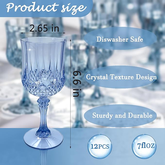 Plastic Wine Glasses，Plastic Goblets Vintage Style Cordial Drinking Glasses for Wedding Reception