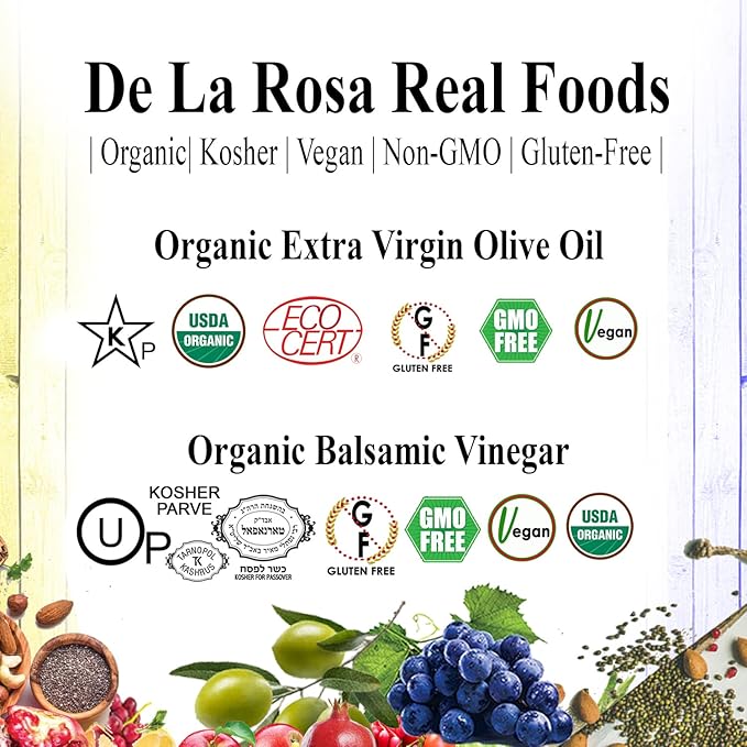 De La Rosa Organic Balsamic Vinegar & Organic Extra Virgin Olive Oil, 100% Pure, Vegan, Kosher