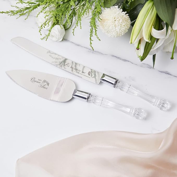 AW BRIDAL Mis Quince Años Quinceanera Cake Knife and Server Set, Sweet 15 Birthday Cake Cutting Set