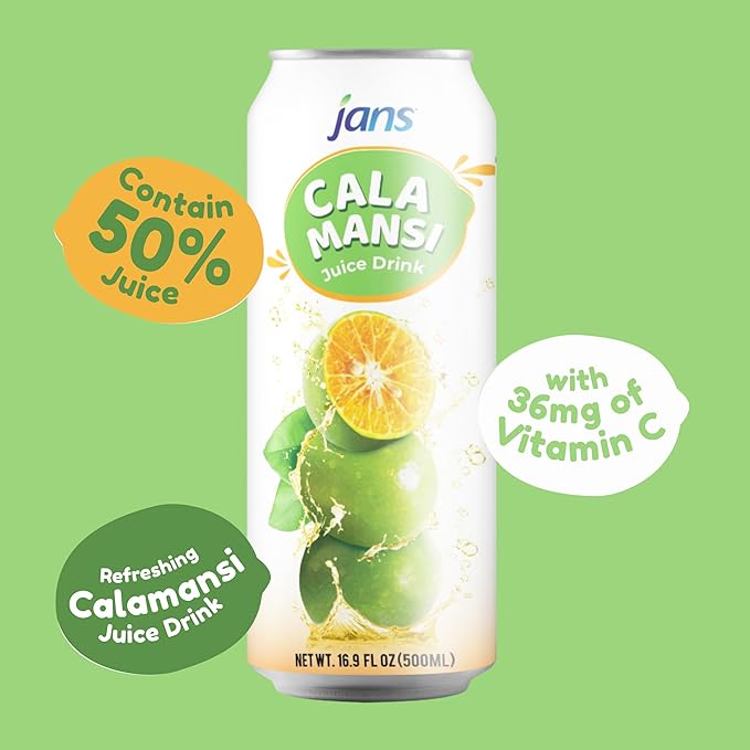 Jans Golden Lime Juice Calamansi Drink (16.9 oz Cans, 12-Pack) ??Philippine Kalamansi Citrus