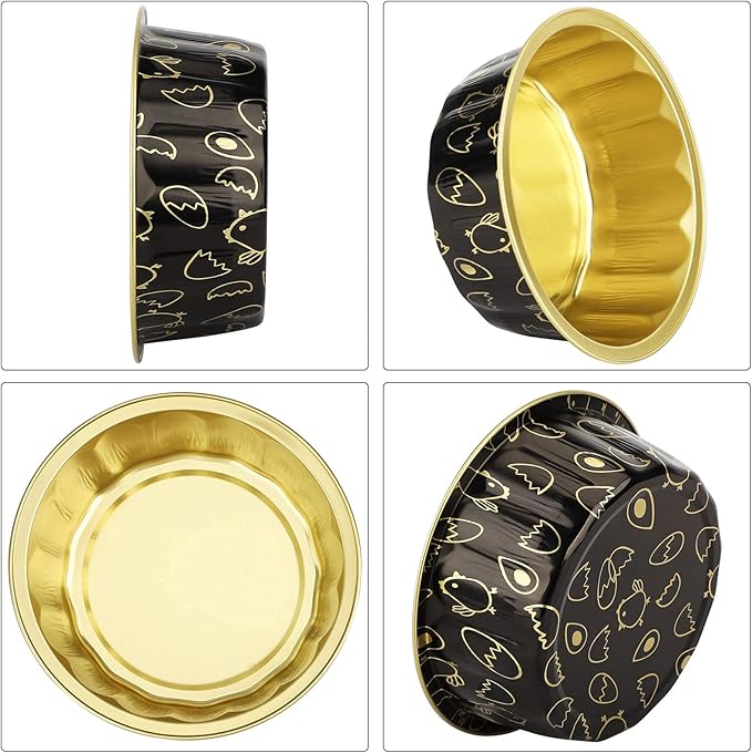 Beasea 8oz Disposable Cupcake Cups with Lids, 50 Pack Ramekins Foil Cupcake Cups Black Gold