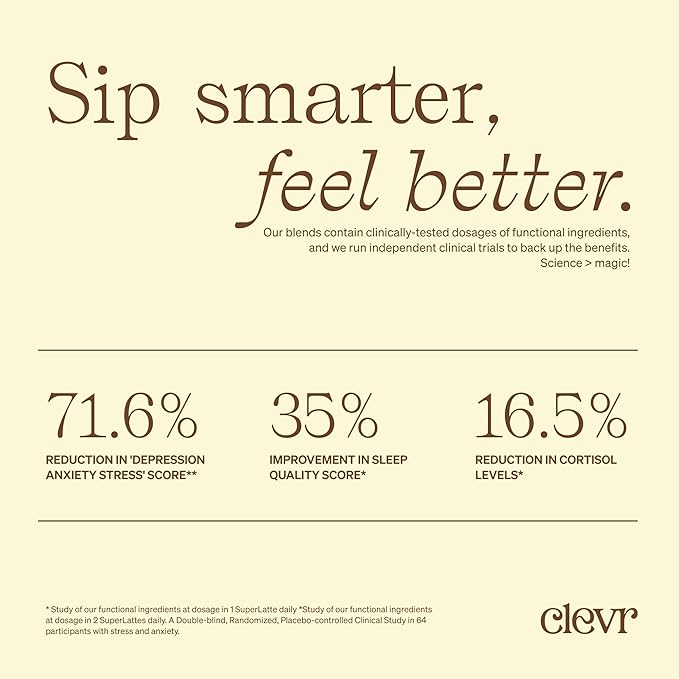 Clevr Blends Mushroom Coffee Latte, Instant Powder with Oat Milk, Lions Mane, Reishi Mushroom