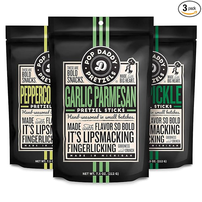 Pop Daddy Flavored Pretzels Sticks, Healthy Gourmet Pretzels, 7.5oz Variety Pack, 3 Pack, Garlic