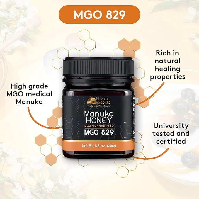 Nature’s Gold Raw Manuka Honey, MGO 829+ | Authentic MGO, Australian Honey, Non-GMO, 100% Pure