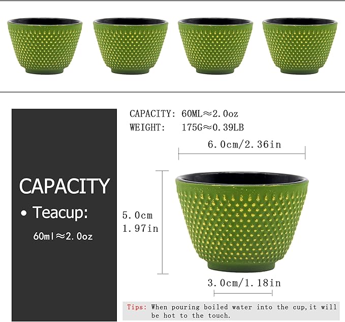 Japanese Cast Iron Tea Cups, Small and Heavy Teacups with no Handles, Japanese Style Cup for