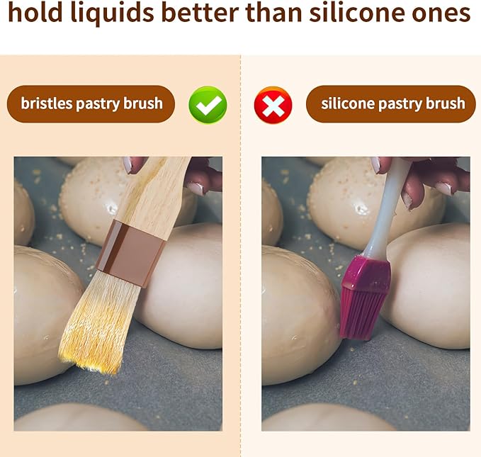 3 Pcs Pastry Brush, Natural Bristle Basting Brush, Cooking Brush, Food Brush, Butter Brush, Baster