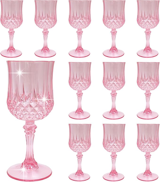 Plastic Wine Glasses，Plastic Goblets Vintage Style Cordial Drinking Glasses for Wedding Reception