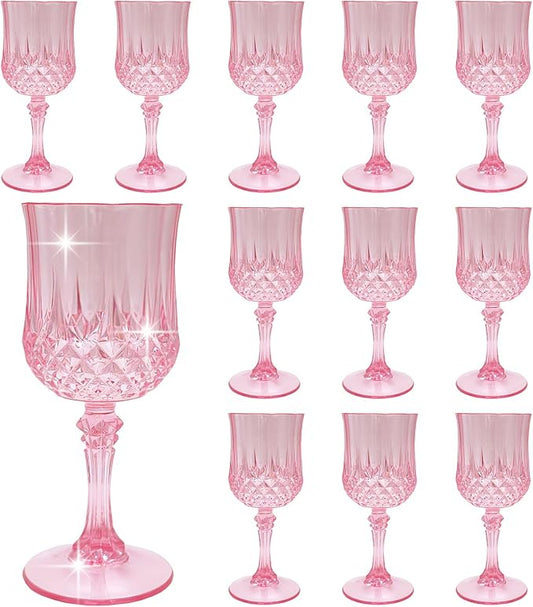Plastic Wine Glasses，Plastic Goblets Vintage Style Cordial Drinking Glasses for Wedding Reception
