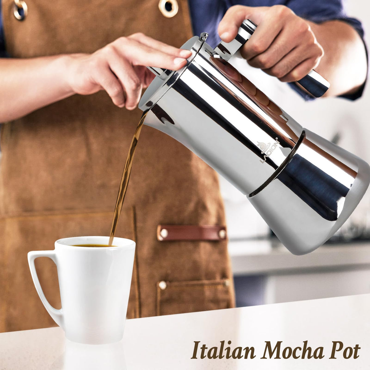 LAOION Stovetop Espresso Maker, 6Cup 10 oz Moka Pot, Stainless Steel