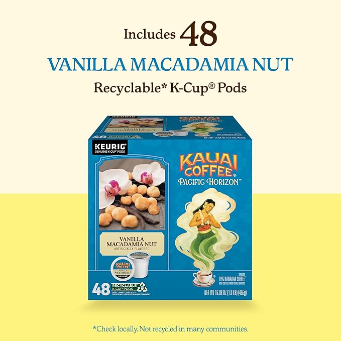 Kauai Coffee K-Cup Pods for Keurig Brewers – Arabica Coffee, 10% Hawaiian – Medium Roast, Vanilla
