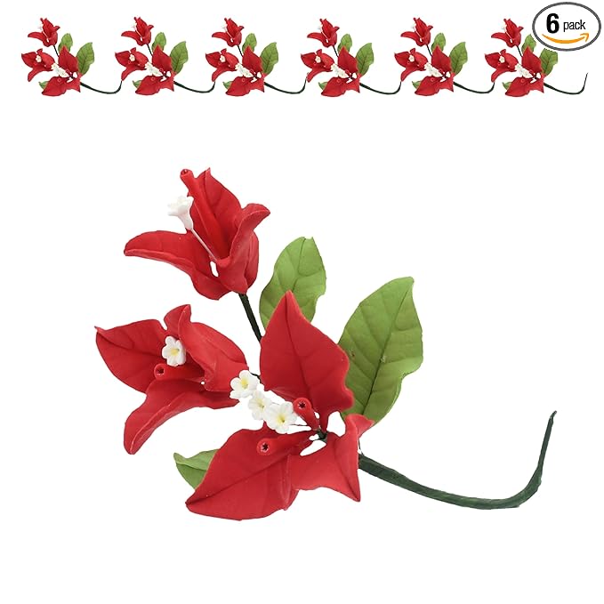 Global Sugar Art Exquisite Red Bougainvillea Sugar Cake Flowers, 6 Count by Chef Alan Tetreault