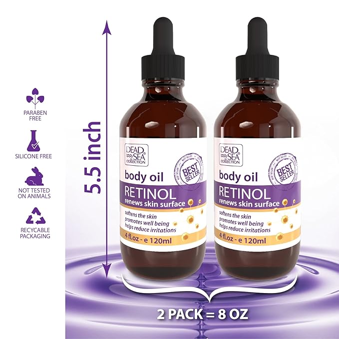 Dead Sea Collection Body Oil for Dry Skin - Retinol & Vitamin E, A Moisturizing Oil for Face