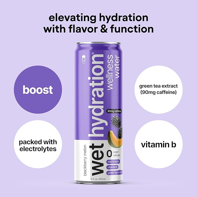 Zero Calorie, Functional Wellness Water - Blackberry Melon (12 Ounce Cans, Pack of 12) - Flavored