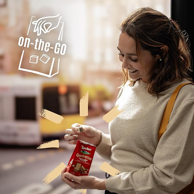 Loacker Quadratini Hazelnut Bite-Size Wafer Cookies, Crispy Wafers with 4 Creamy Layers of Hazelnut