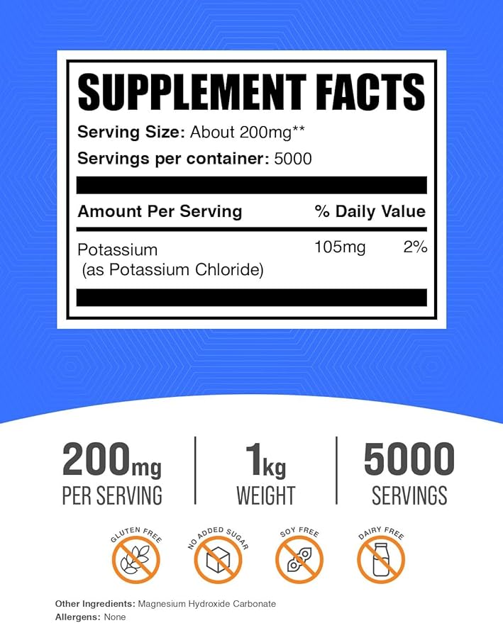BulkSupplements.com Potassium Chloride Powder - Salt Substitute, Potassium Salt - Gluten Free