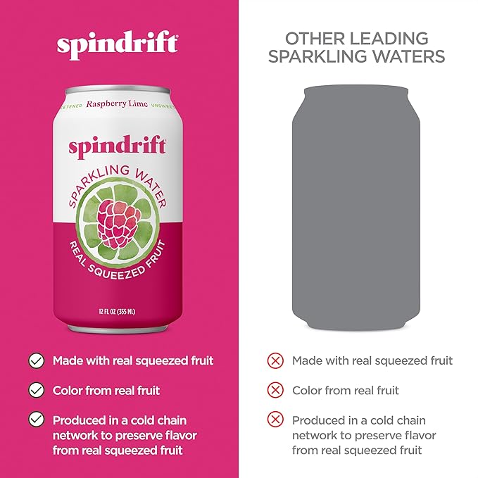 Spindrift Sparkling Water, Raspberry Lime Flavored, Made with Real Squeezed Fruit, Only 9 Calories