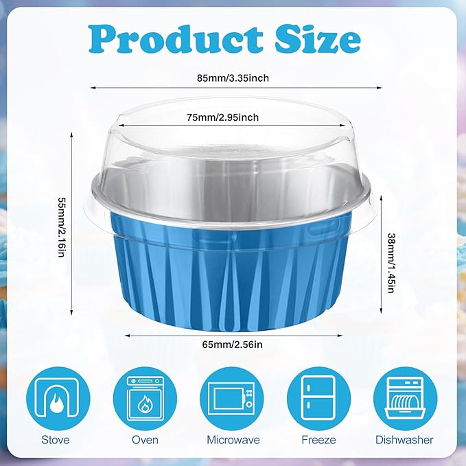 Gejoy 400 Pcs Aluminum Foil Baking Cups with Lids 5 oz Disposable Ramekins Mini Cake Pans Creme