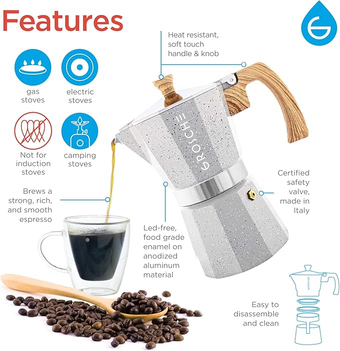 GROSCHE Milano Moka pot, Stovetop Espresso maker, Greca Coffee Maker, Stovetop coffee maker and