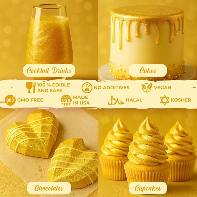Luster Dust Edible Cake Decorations, Yellow Edible Luster Dust for Cupcake Decorations Edible