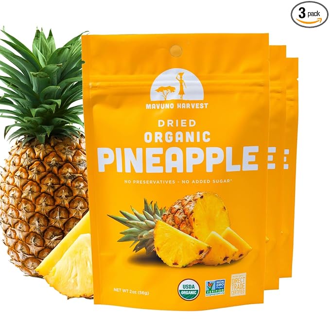 Mavuno Harvest Pineapple Dried Fruit Snacks | Organic Dried Pineapple Chunks| Gluten Free Healthy