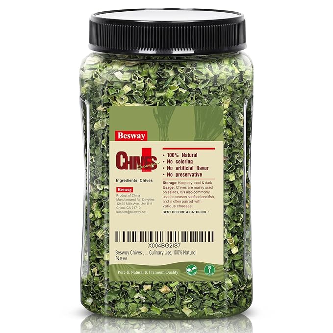 Besway Chives 3.5 oz(100g), Premium Dried Green Chives - Perfectly Chopped for Culinary Use, 100%