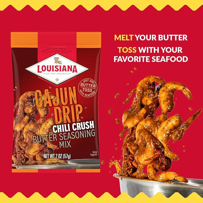 Louisiana Fish Fry Cajun Drip 2oz Bag - Seafood Seasoned Butter Sauce - Elevate your boiled seafood