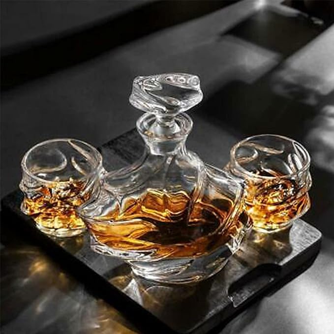 12 oz Hand Blown Crystal Whiskey Glasses Set of 4, Unique Cognac Glass, Heavy Thick Bottom Bar