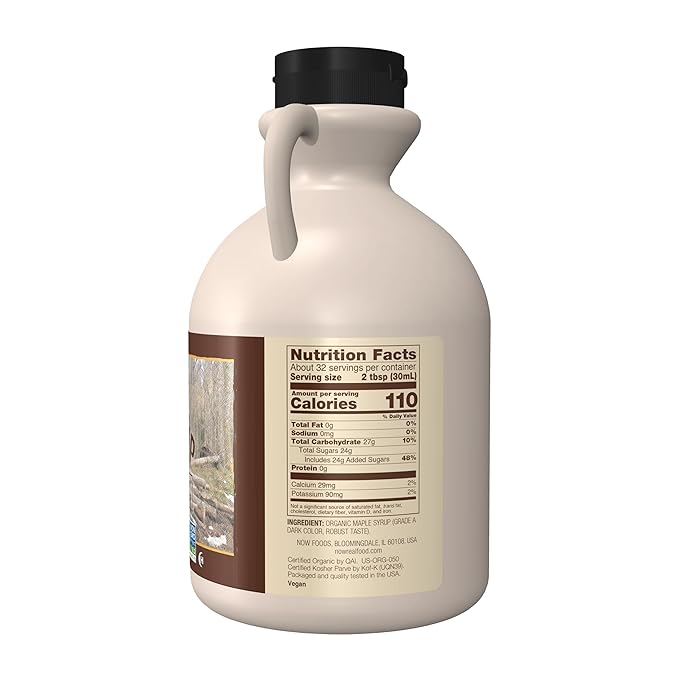 NOW Foods, Certified Organic Maple Syrup, Grade A Dark Color, Certified Non-GMO, Pure, Robust
