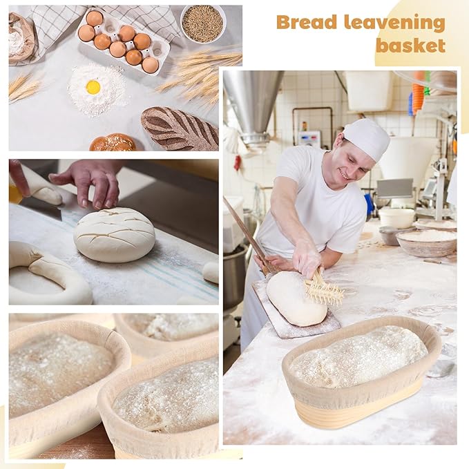 Gejoy 12 Set Bread Proofing Baskets Oval Shaped Banneton Dough Proofing Bowls Kit with Cloth Liner