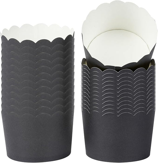 Panificio 10 Ounce Cupcake Wrappers, 200 Scalloped Baking Cups - Oven-Ready, Greaseproof, Black