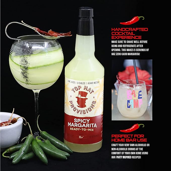 Top Hat Spicy Margarita Drink Mix - Handcrafted with 3 Chiles, Pineapple, Organic Agave Nectar &
