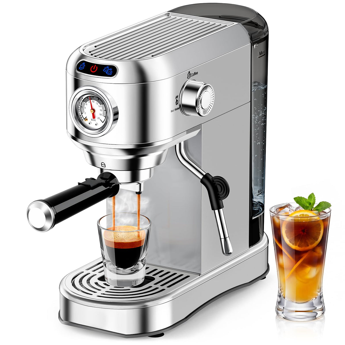 AERCANA Espresso Machine 20 Bar, Compact Espresso Coffee Machine with Milk Frother, Stainless Steel
