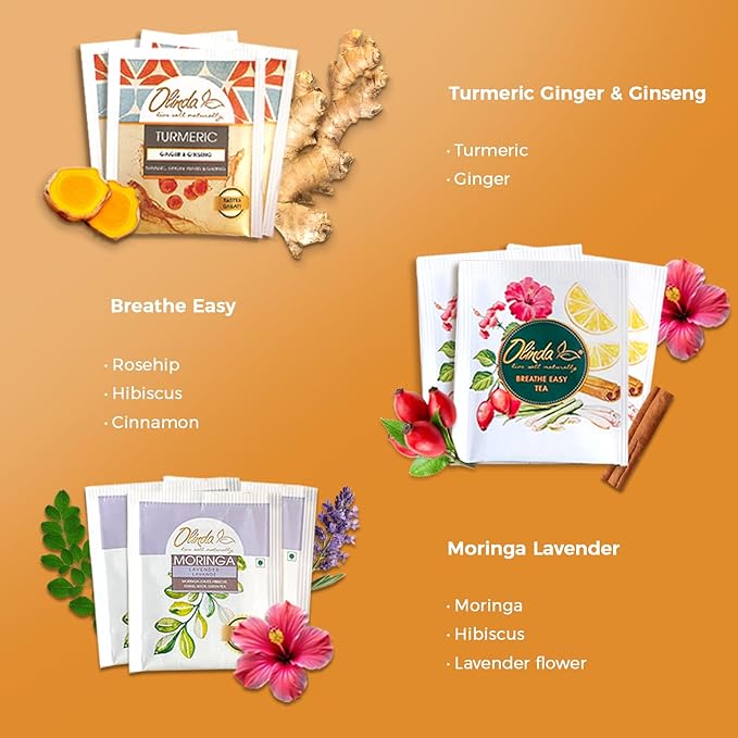 Olinda Health & Vitality Tea Gift Box Tea Samplers Organic Tea Bags Low Caffeine Detox Energy Tea