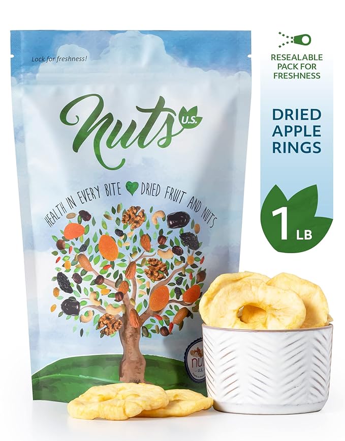 NUTS U.S. - Dried Apple Rings | No Added Sugar | No Artificial Color | Chewy Texture | NON-GMO |