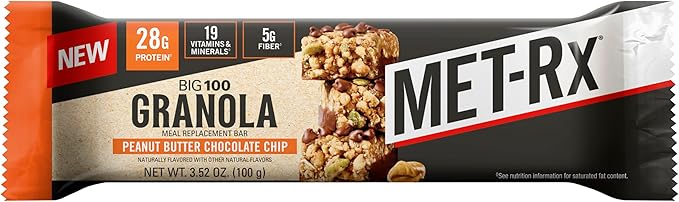 MET-Rx Big 100 Granola Protein Bar, Meal Replacement Bar, 32G Protein,Peanut Butter Chocolate Chip
