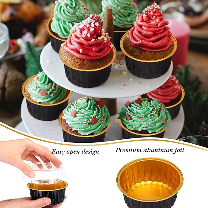 Gejoy 400 Pcs Aluminum Foil Baking Cups with Lids 5 oz Disposable Ramekins Mini Cake Pans Creme