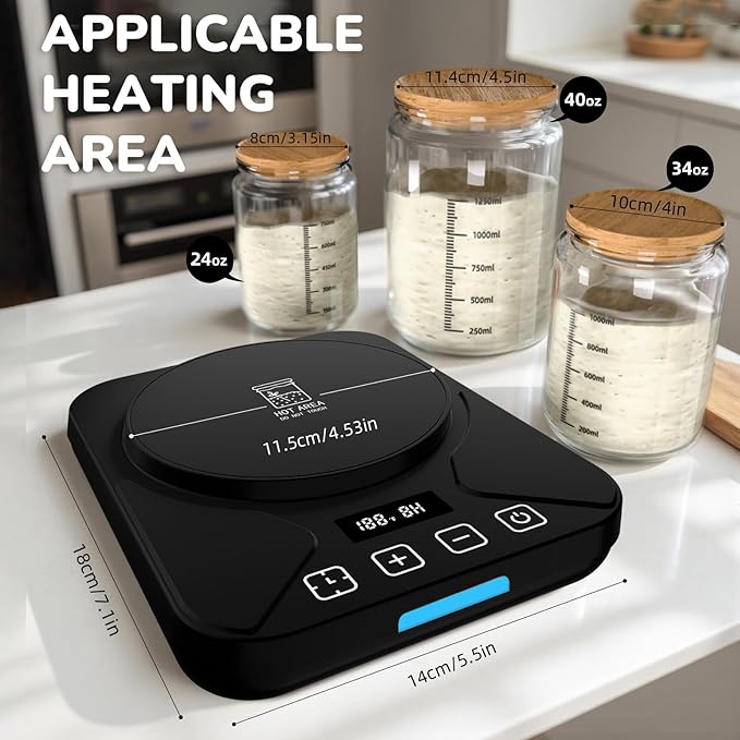 Sourdough Starter Warmer Mat - 24H Timer - Precise 1°F Thermostat Control (70-100°F) - Smart Memory